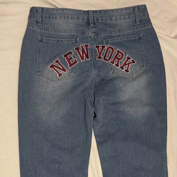 NEW YORK Woman's Jeans 90's Vintage Embroidery Baggy Denim Y2K High Waist Korean - Picture 3 of 9